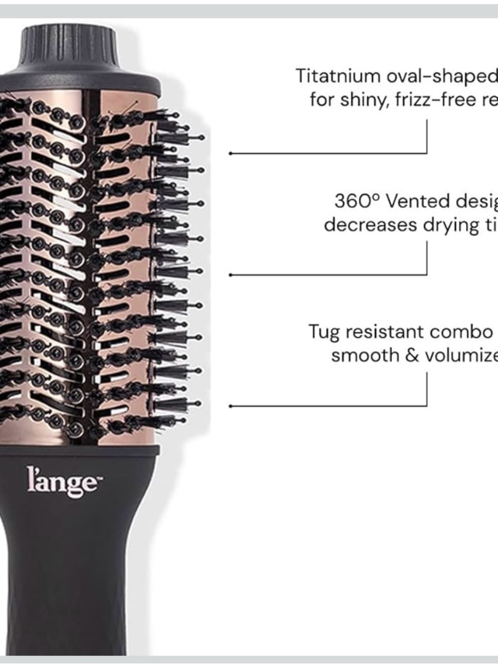 NEW NIB L'ange Black and Rose Gold Round Hot Air Brush